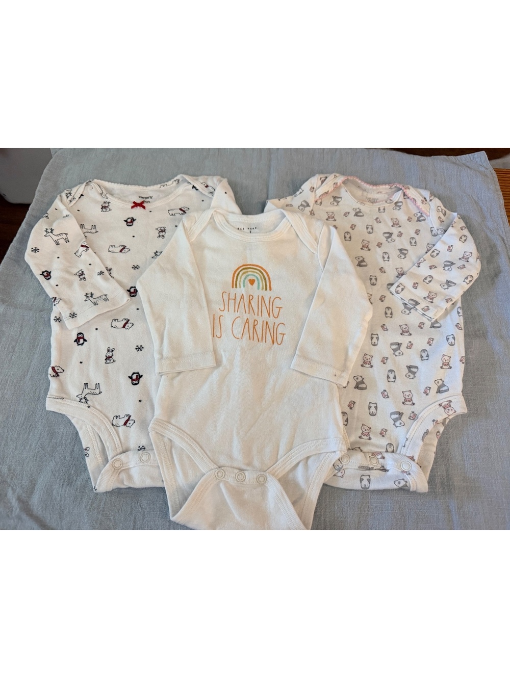 Carters Baby Bodysuit Lot 6-9M Long Sleeve Winter Animals 3 Piece